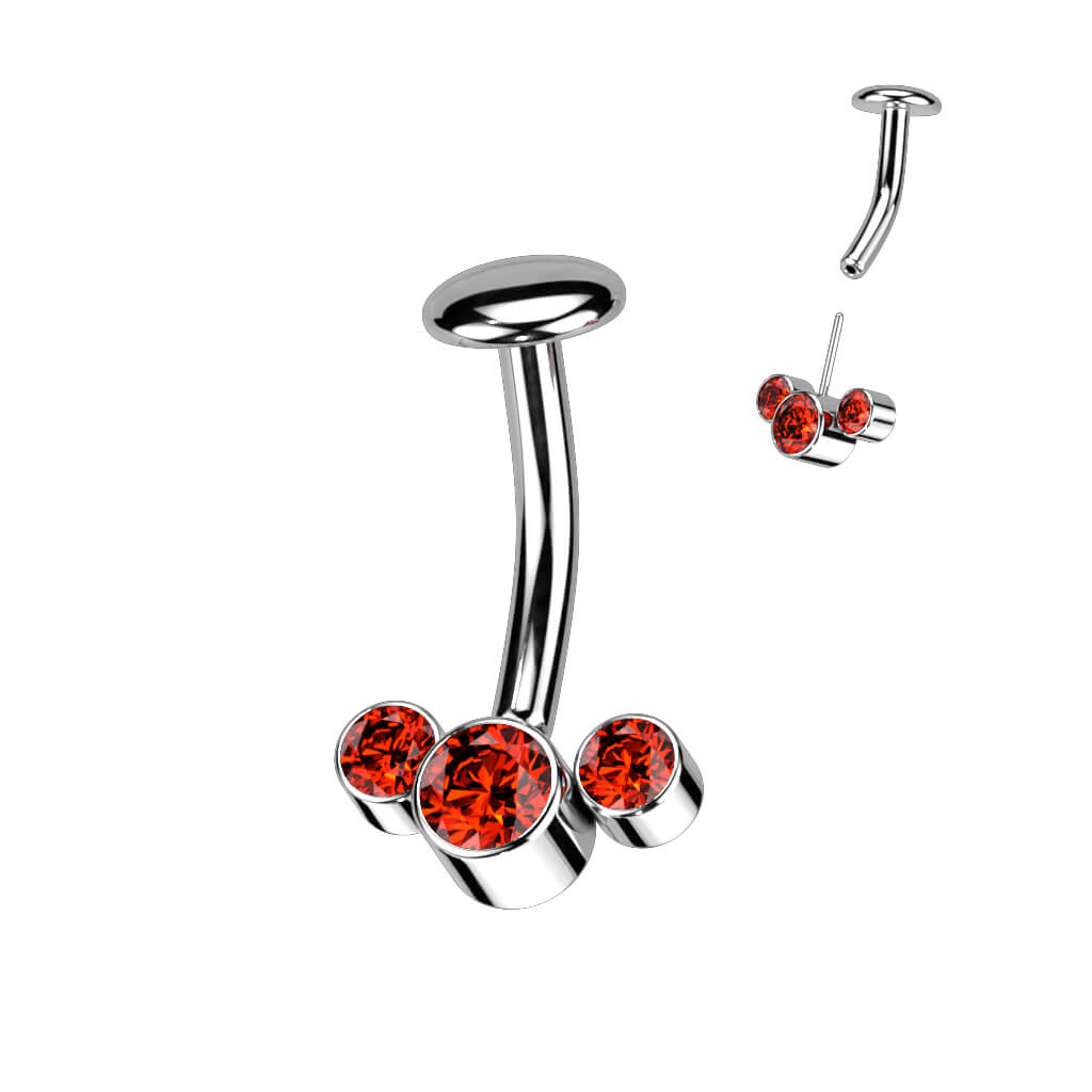 Titanio Piercing Ombelico 3 Zirconi e Argento Push-In