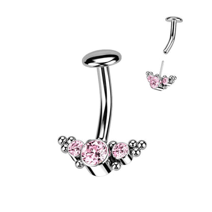 Titanio Piercing ombligo 3 Circonita Plata Push In