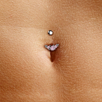 Titanio Piercing Ombelico 3 Zirconi e Argento Push-In