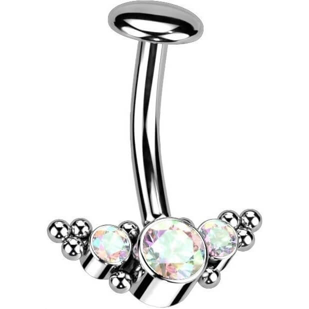 Titanio Piercing Ombelico 3 Zirconi e Argento Push-In