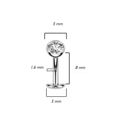 Titanio Piercing Ombelico Semisferico con Zircone Push-In