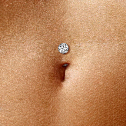 Titanio Piercing Ombelico Semisferico con Zircone Push-In