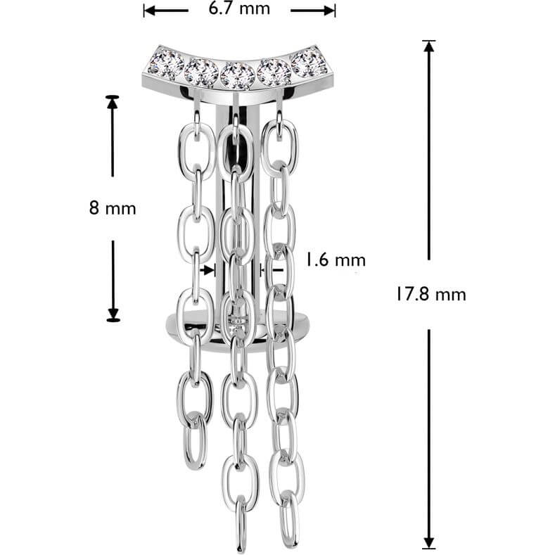 Titanium Belly Button Piercing 3 chains zirconia Push-In