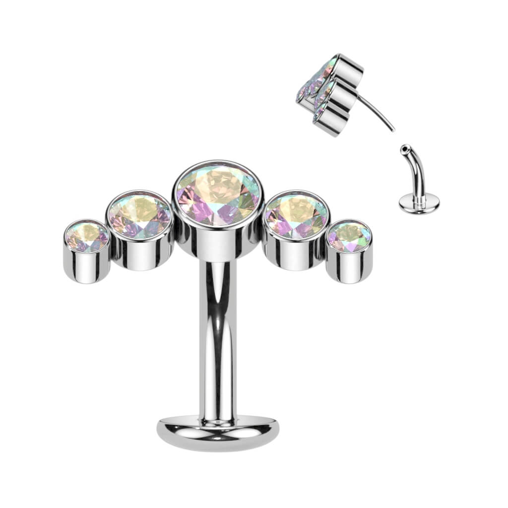 Titanio Piercing Ombelico 5 Zirconi e Argento Push-In