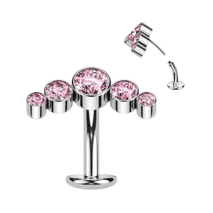 Titane Piercing Nombril 5 Zircones Argent Enfoncer