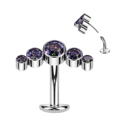 Titanio Piercing Ombelico 5 Zirconi e Argento Push-In