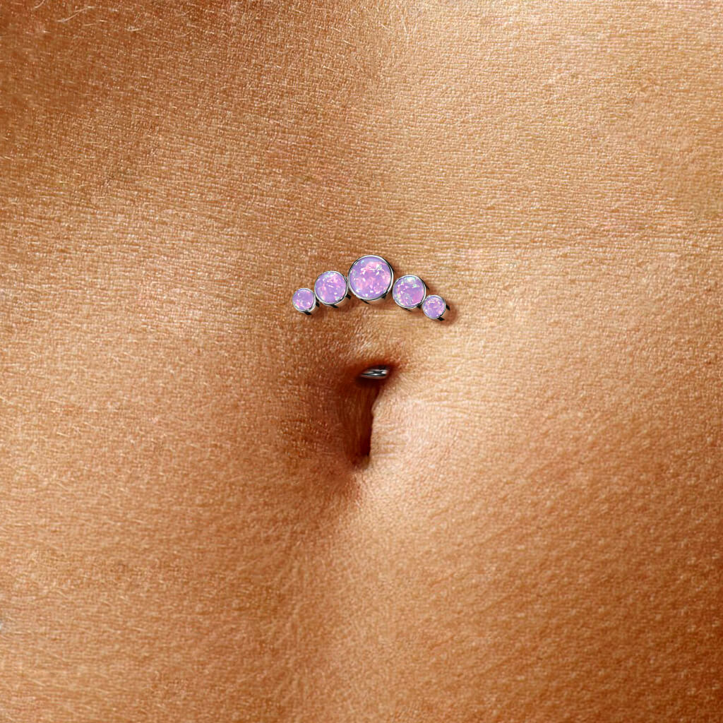 Titanium Belly Button Piercing 5 Opal Silver Push-In