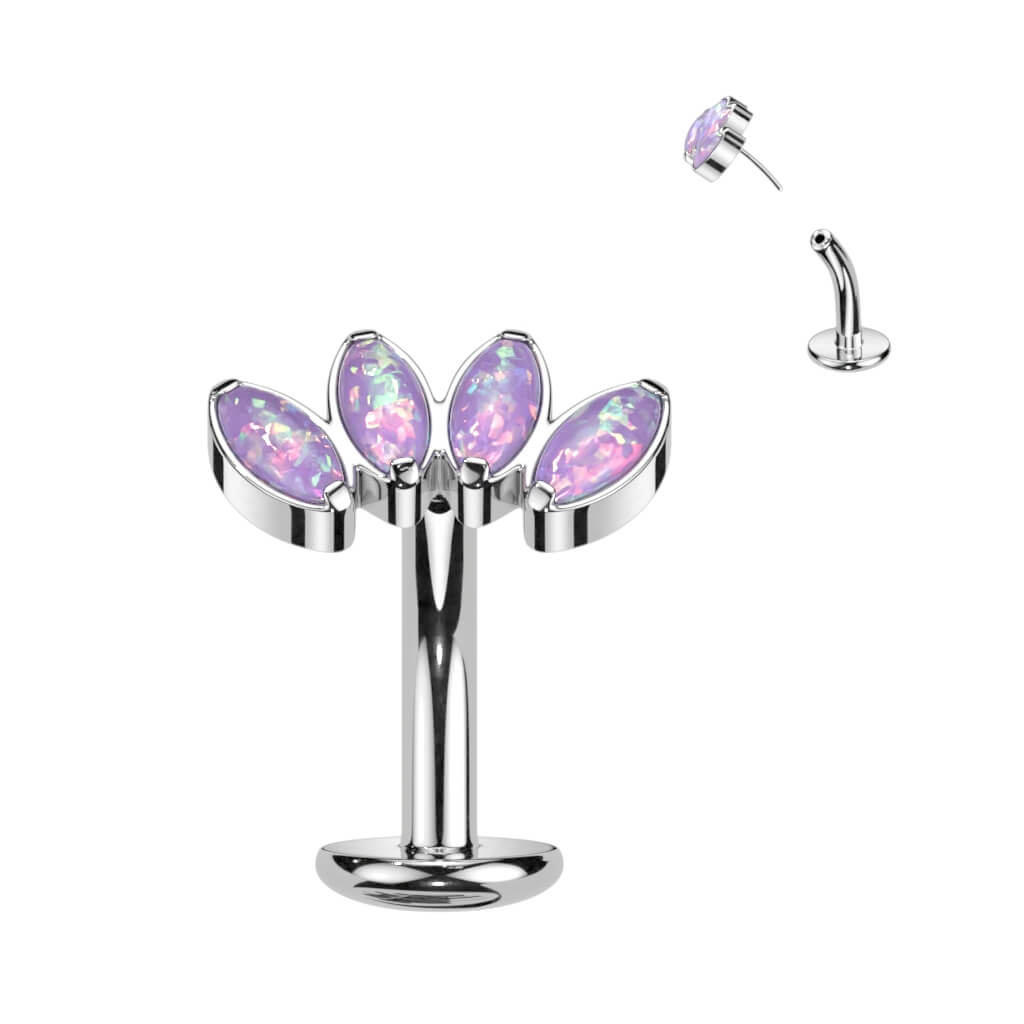 Titanium Belly Button Piercing Marquise Cut 4 Opal Push-In