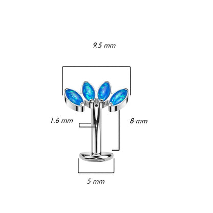 Titane Piercing Nombril Marquise 4 Opales Enfoncer