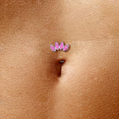 Titane Piercing Nombril Marquise 4 Opales Enfoncer