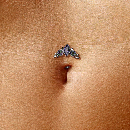 Titanio Piercing ombligo Circonita Ópalo Plata Push In