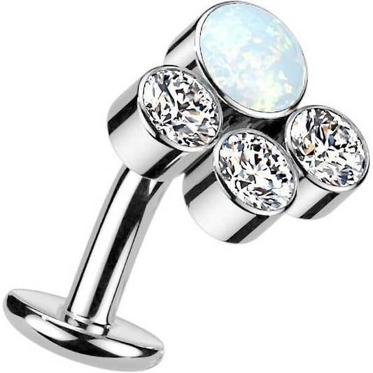 Titanium Belly Button Piercing Zirconia Opal Silver Push-In