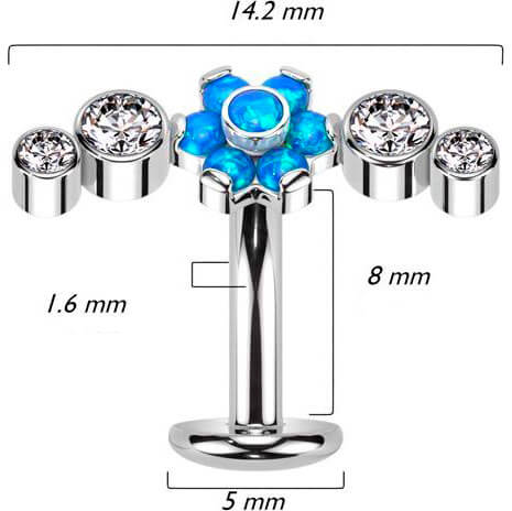 Titane Piercing Nombril Fleur Opale Zirconia Enfoncer