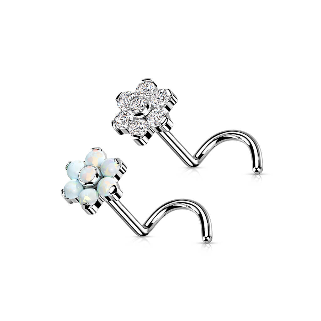 Titane Nez  Vis Fleur Zircone Opale Argent Enfoncer