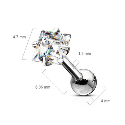 Barbell Zircone quadrato con incastonatura