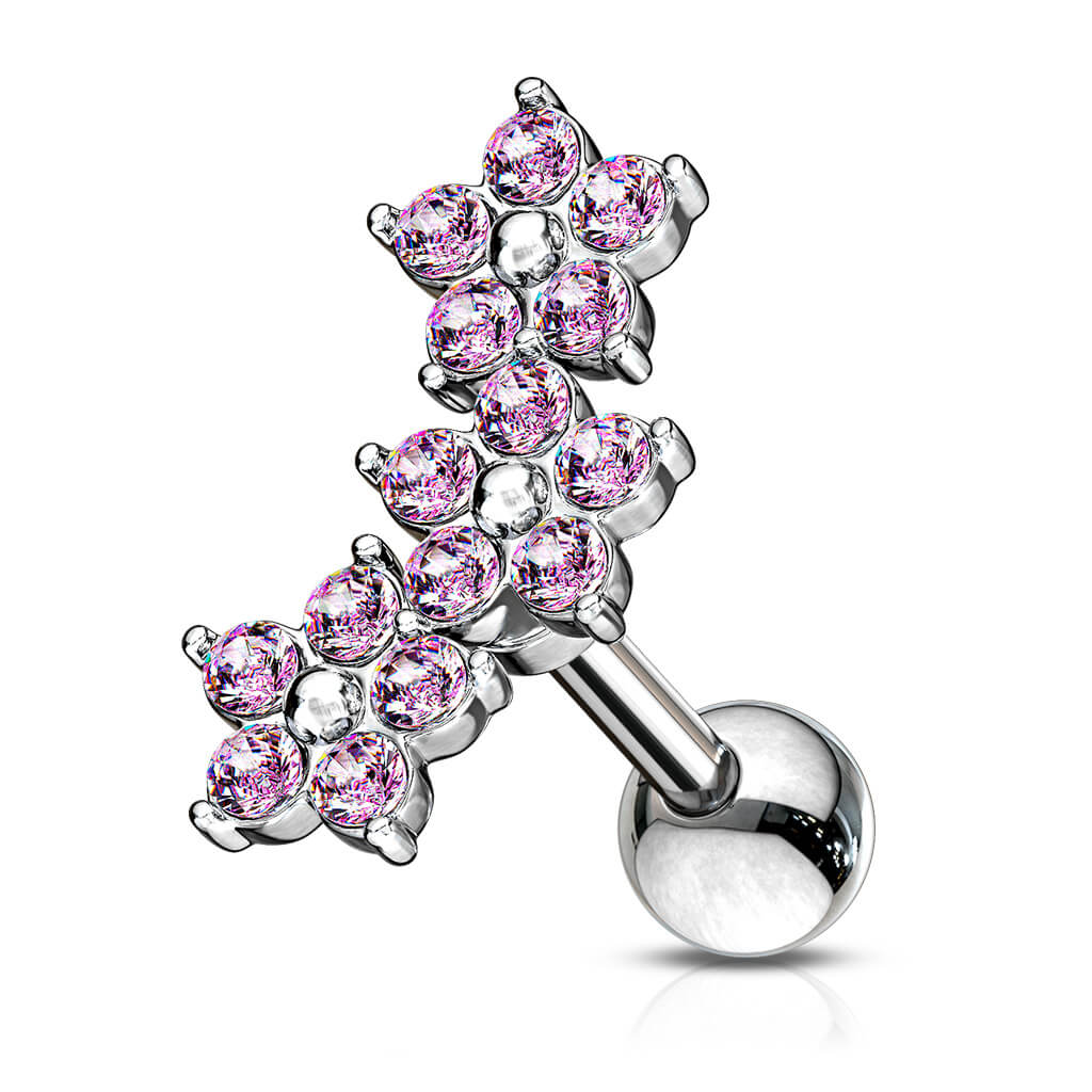 Barbell Flower Zirconia Silver