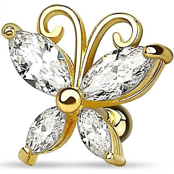 Barbell Butterfly Zirconia Gold Silver