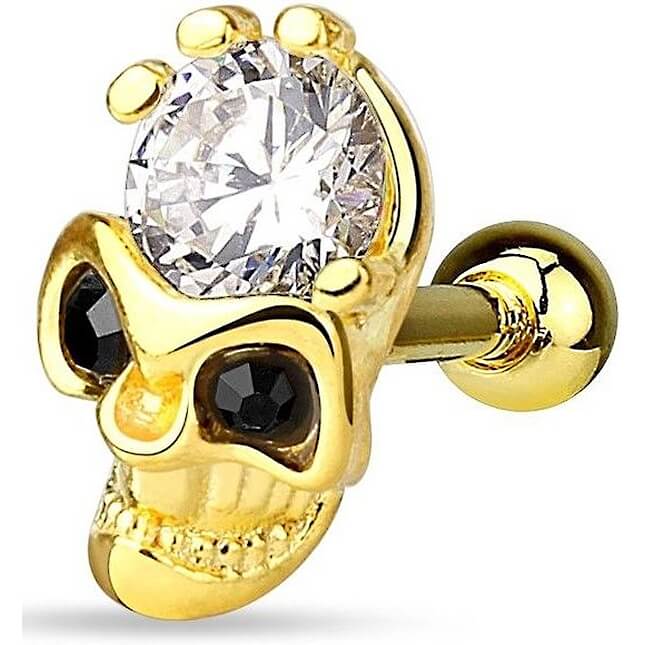 Barbell Skull Zirconia Gold