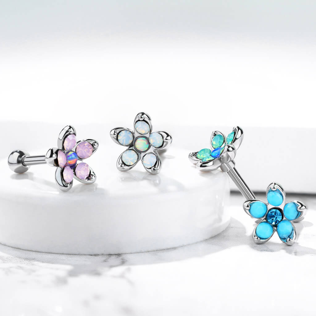 Barbell Blume Opal Silber