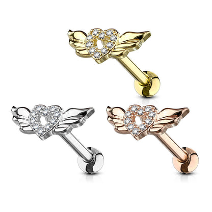 Barbell Heart Wing Zirconia