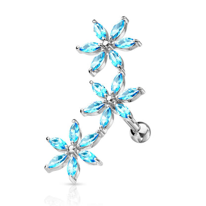 Barbell 3 Flowers Zirconia