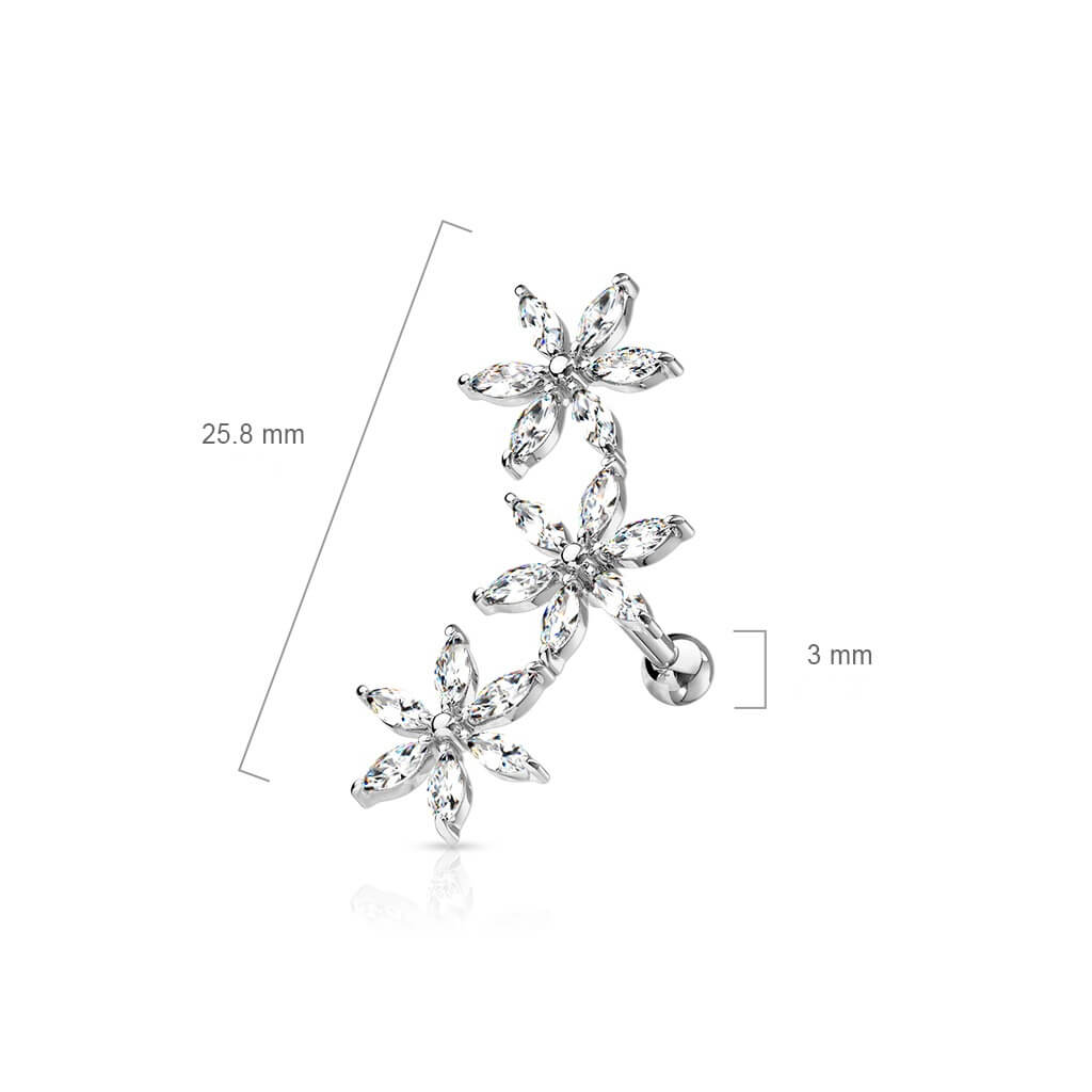 Barbell 3 Flowers Zirconia