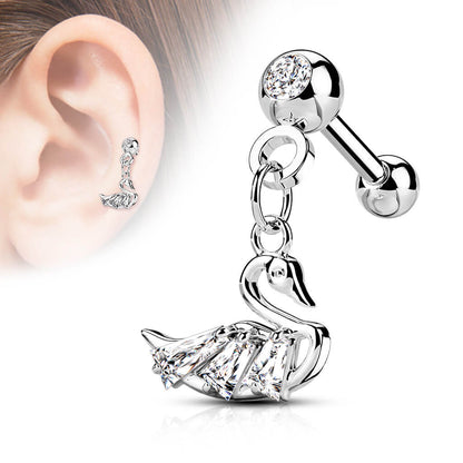 Barbell Pendente con cigno in zirconi