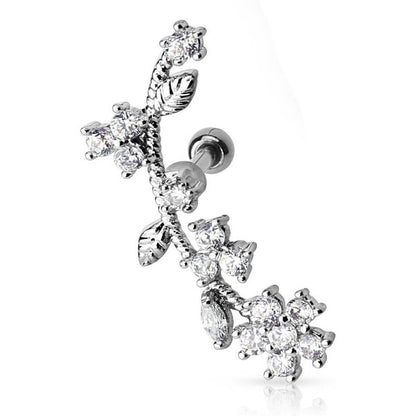 Barbell Grapevine Zirconia Silver