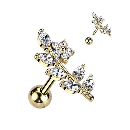 Barbell Flower Zirconia Gold Silver