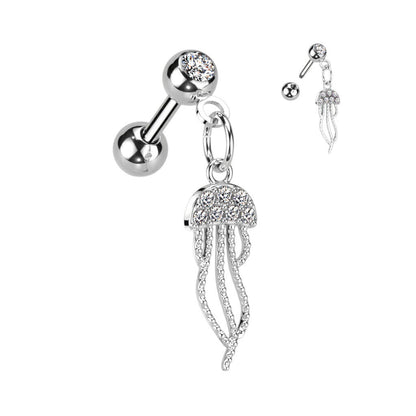 Barbell Jellyfish dangle cubic Zirconia Gold Silver