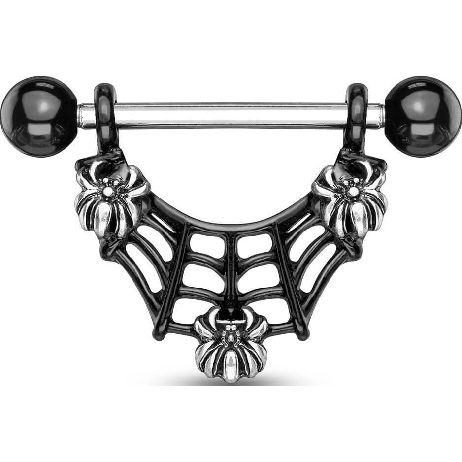 Nipple Piercing Spider web Black dangle