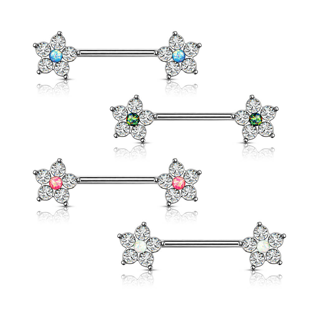 Piercing Capezzolo Fiori d´argento con zirconi