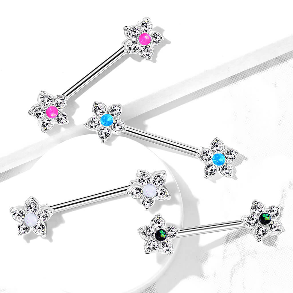 Nipple Piercing Flower Zirconia Silver