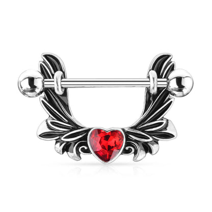 Piercing Capezzolo Ali d´angelo con cuore in zircone