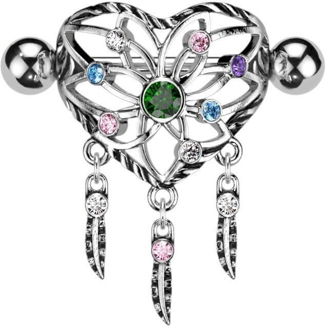 Nipple Piercing Dream Catcher Shield Zirconia Silver