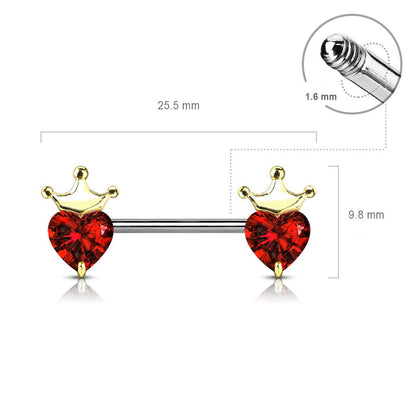 Piercing Capezzolo Cuore di zircone coronato