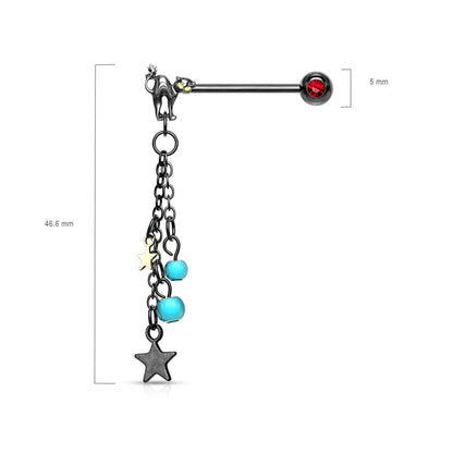 Nipple Piercing Chain Star turquoise dangle