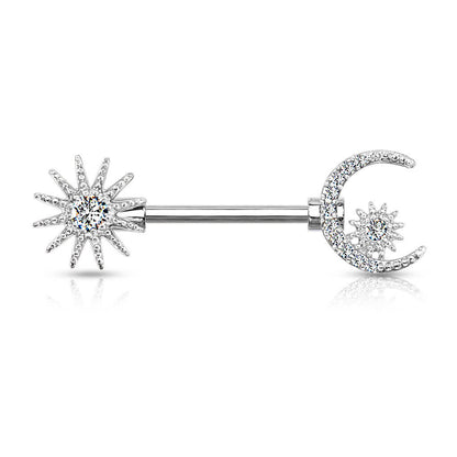 Nipple Piercing Sun Moon Star Zirconia