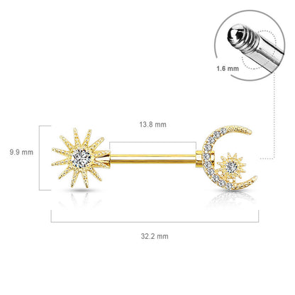 Nipple Piercing Sun Moon Star Zirconia