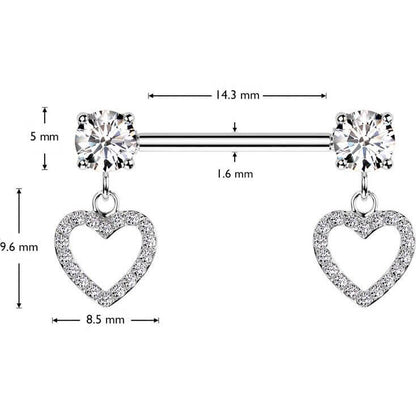 Barbell heart dangle zirconia