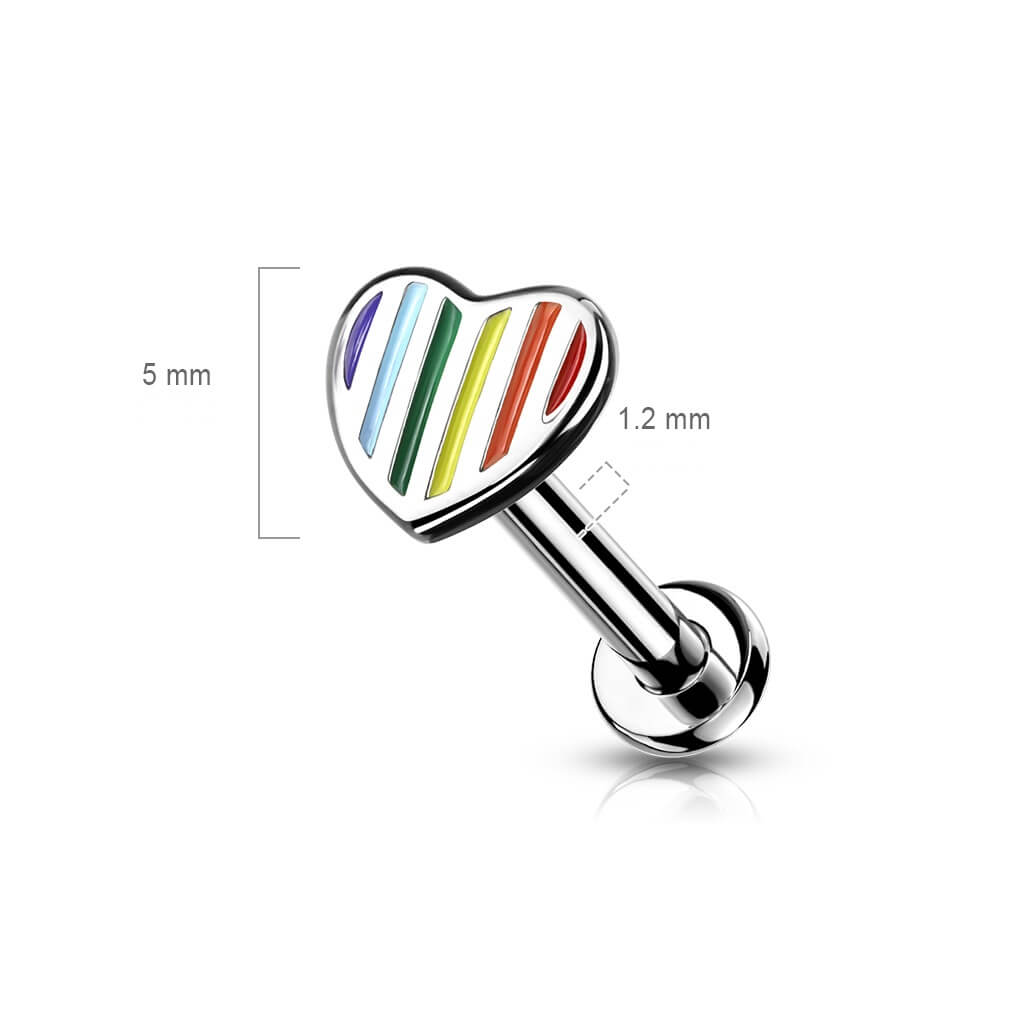 Corazón Arcoiris Plano Plata Rosca interna Labret