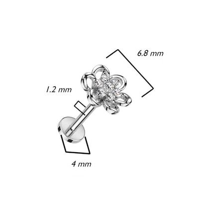 Labret Flower Zirconia Internally Threaded