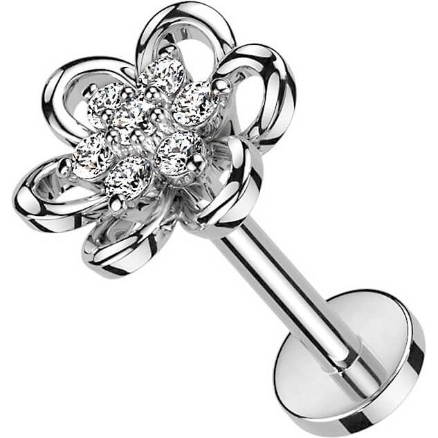 Labret Flower Zirconia Internally Threaded