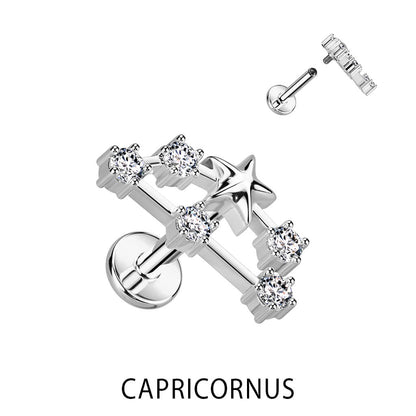 Labret Signe Du Zodiaque Zircone Argent Filetage Interne