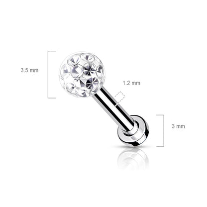 Labret Bille Zircone Filetage Interne