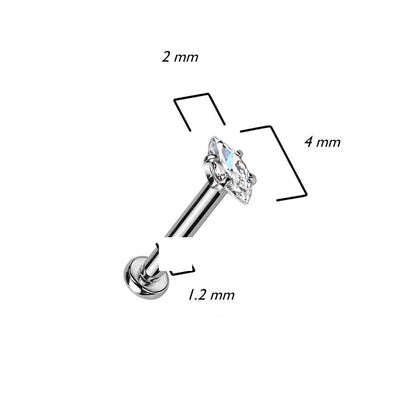 Labret Marquise Cut Zirconia Internally Threaded