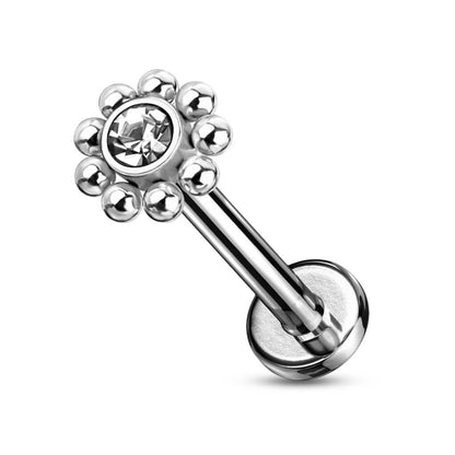 Labret Flower Zirconia Internally Threaded