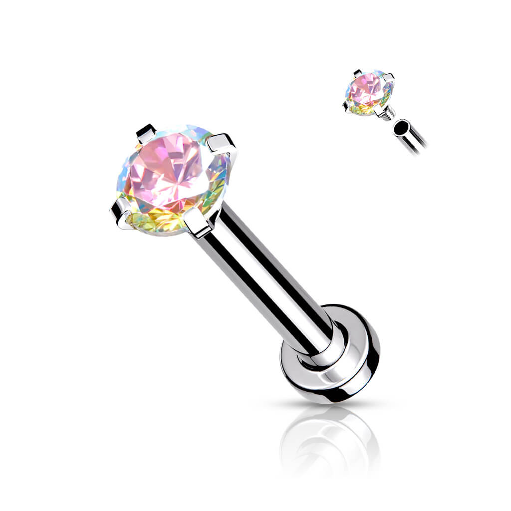 Labret Zirconia dimple setting Silver Internally Threaded