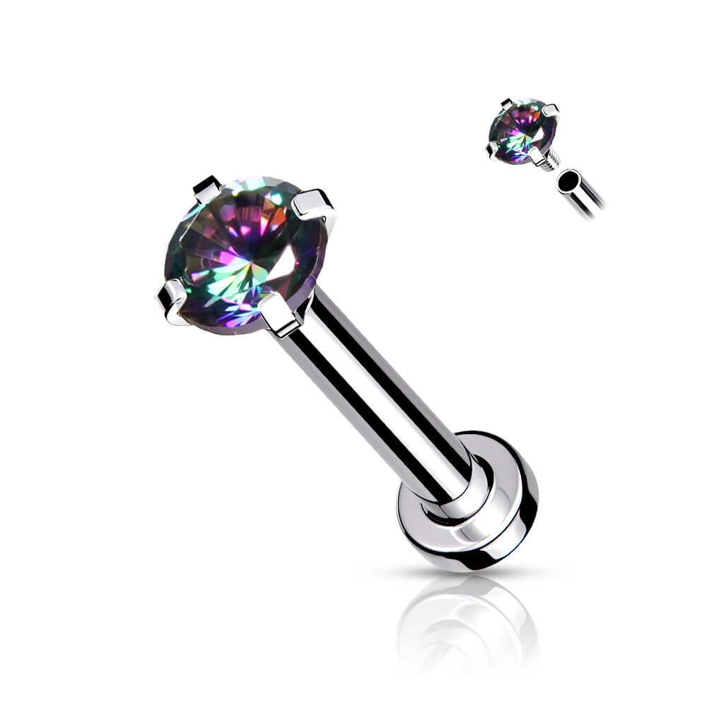 Labret Zirconia dimple setting Silver Internally Threaded