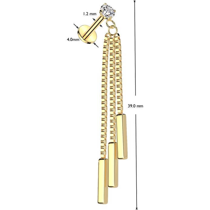 Labret Drei Stäbe Kette Anhänger Innengewinde